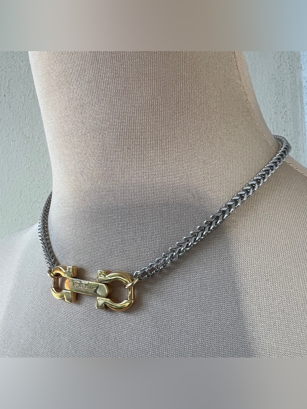 Custom Vintage Salvatore Ferragamo Two-tone Necklace 15-16.5โ - Picture 3 of 11